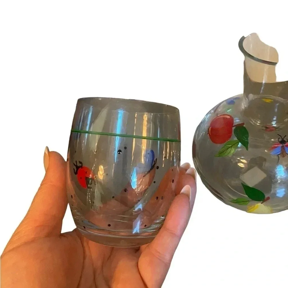 Royal Danube hand painted crystal tumble up bedside water carafe set